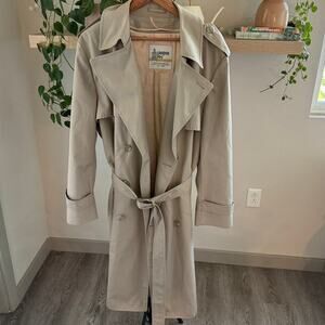 Vintage London Fog Men Double Breasted Trench Coat Beige 46 Regular Belted